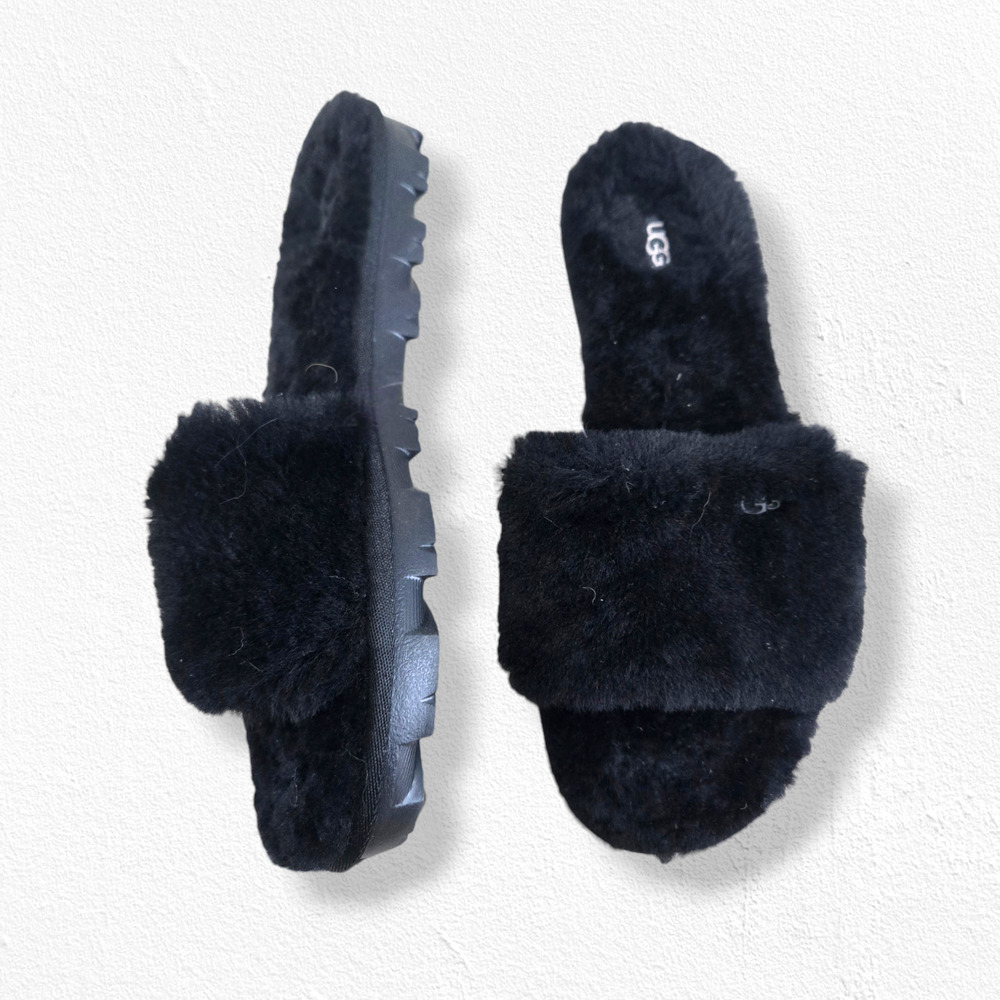 UGG Cozette Black Genuine Lamb Fur Slide Shearling Slippers Size 9 NWOB 1100892